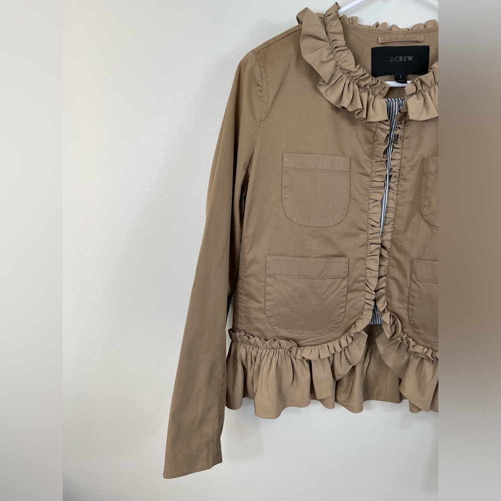 J.Crew Khaki Tan Ruffle Chino Jacket Cotton Casual Size 2 - Picture 3 of 14